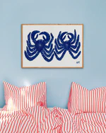 Environmental image of the poster on a blue wall in a colourful bedroom