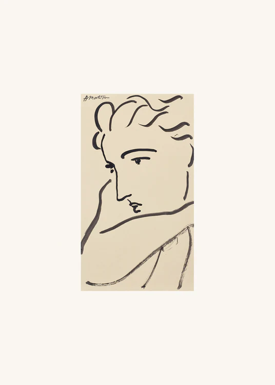 Artistic depiction of a face on a beige background