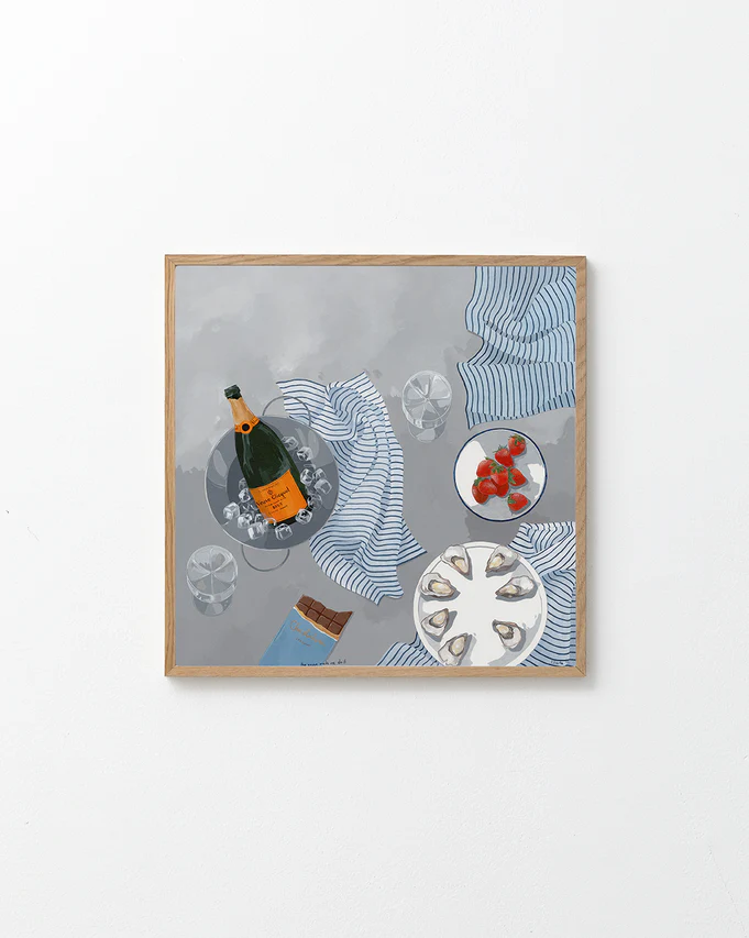 Poster with champagne, oysters and strawberries