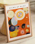 Framed Hilma af Klint artwork on a wooden floor