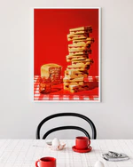 Poster "Jam Sandwiches" in a white frame above a breakfast table