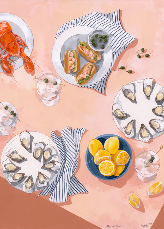 Poster with seafood and martinis