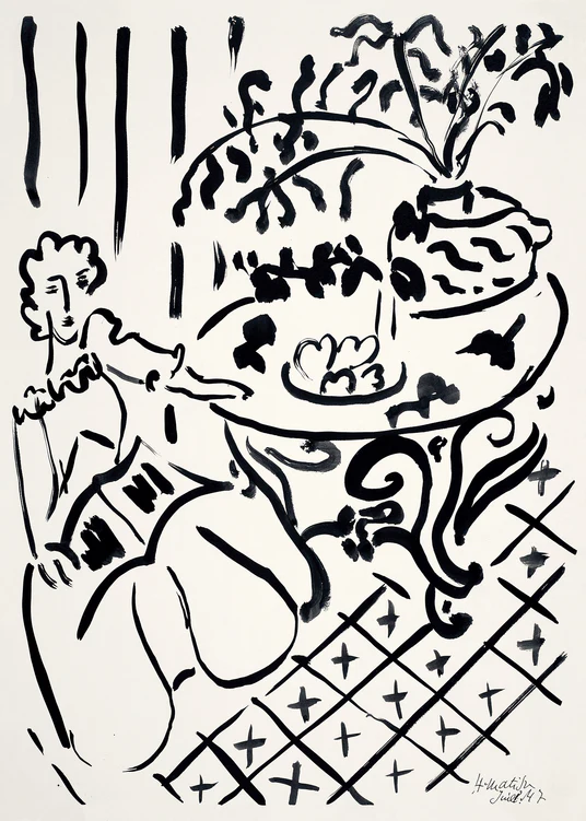 Black and white abstract artwork with geometric patterns and shapes