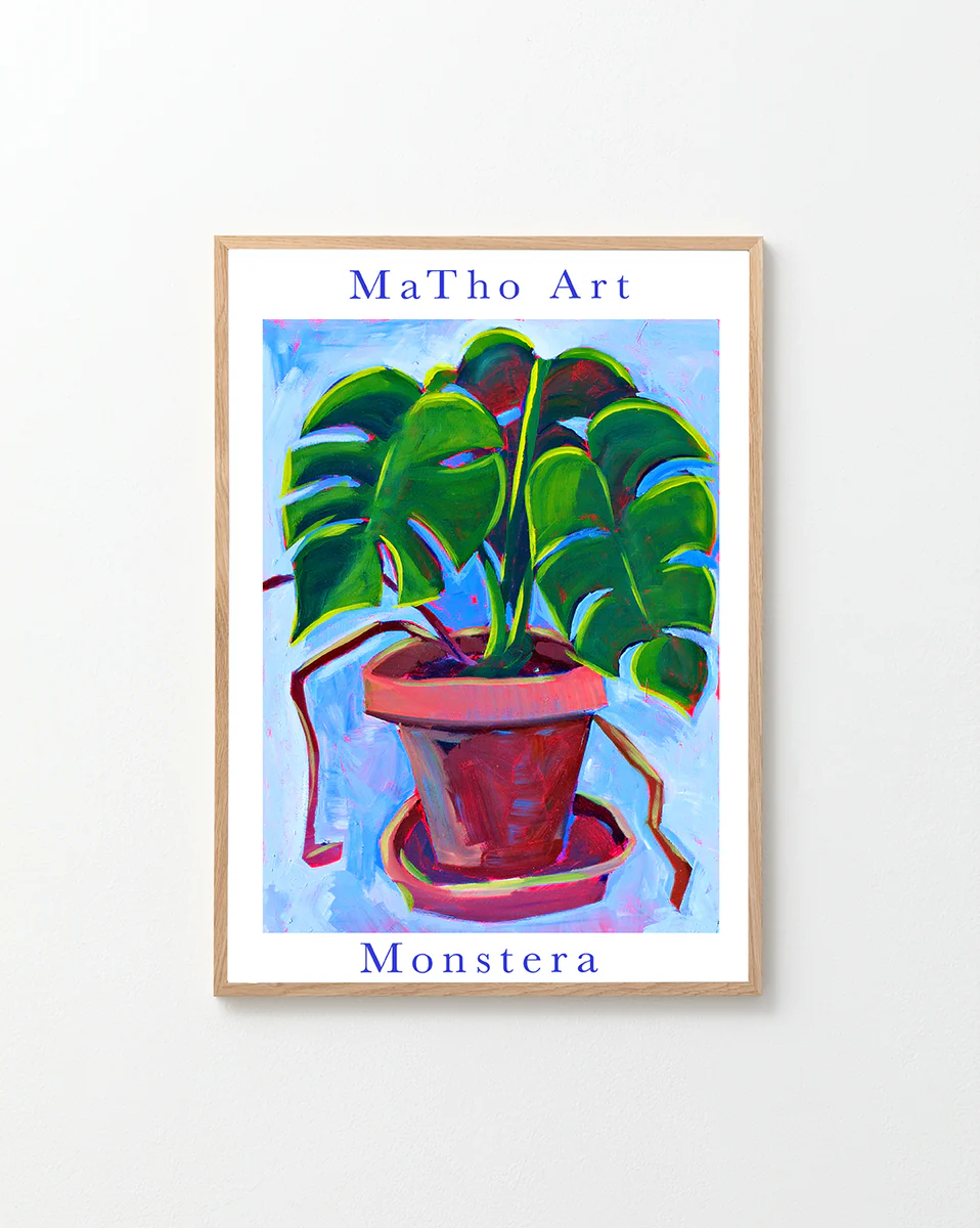 poster with painted monstera plant