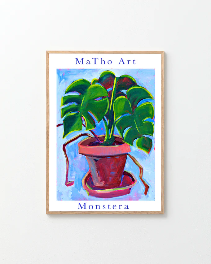 poster with painted monstera plant