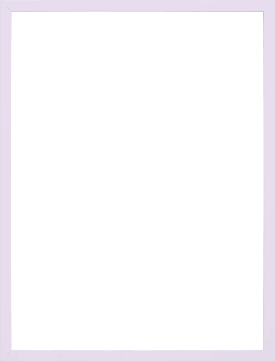 Framed in pastel purple, a black silhouette is set against a black background, intensifying its mystery while the wooden frame adds stylish color and elegance.