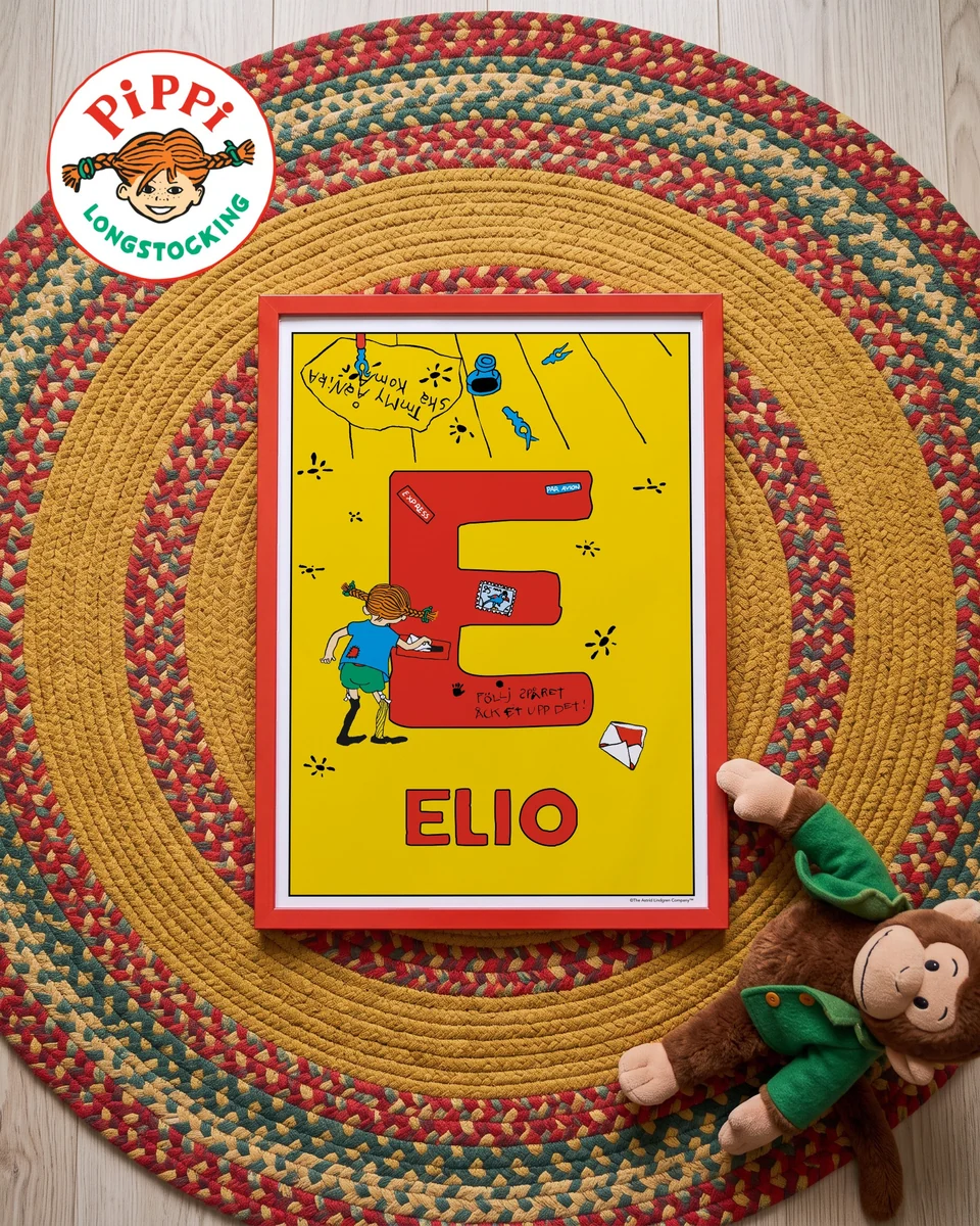 Pippi Longstocking name poster E – Flat lay