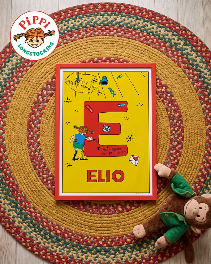 Pippi Longstocking name poster E – Flat lay