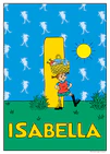Pippi stands confidently in front of a large yellow I with a basket on her head. Name: Isabella.