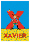 Pippi stands confidently in front of a large red X with a dessert on top. Name: Xavier. 