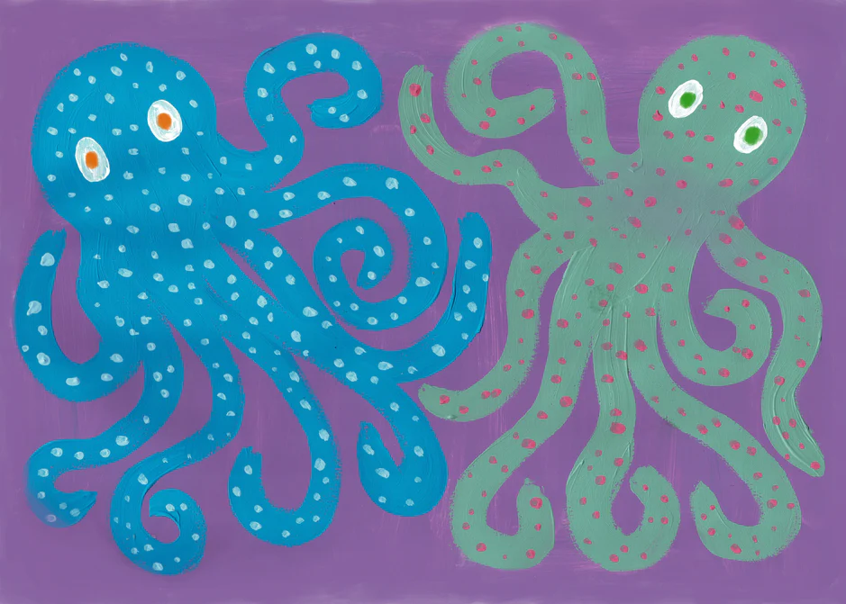 poster with painted colorful octopuses