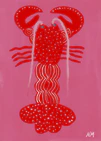 poster with a painted red lobster on pink background