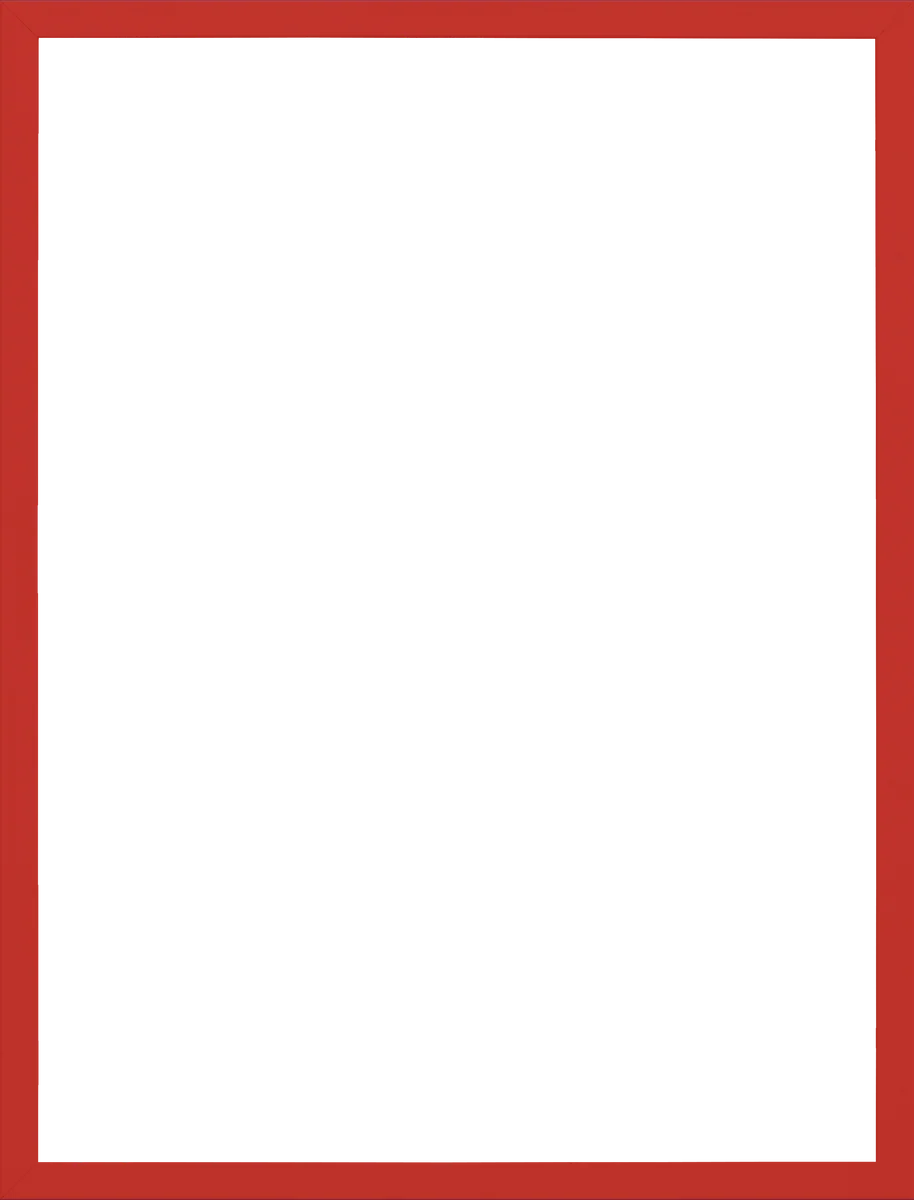 The Frame Red is a stylish, vibrant red wooden picture frame with clean lines and a smooth finish. It stands vertically against a plain background, making it ideal for displaying your favorite poster or art piece.