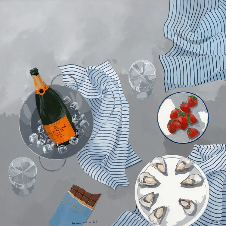 Poster with champagne, oysters and strawberries