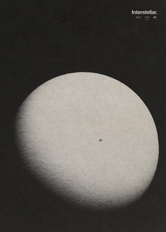 A black canvas with an almost full moon next to the word interstellar.