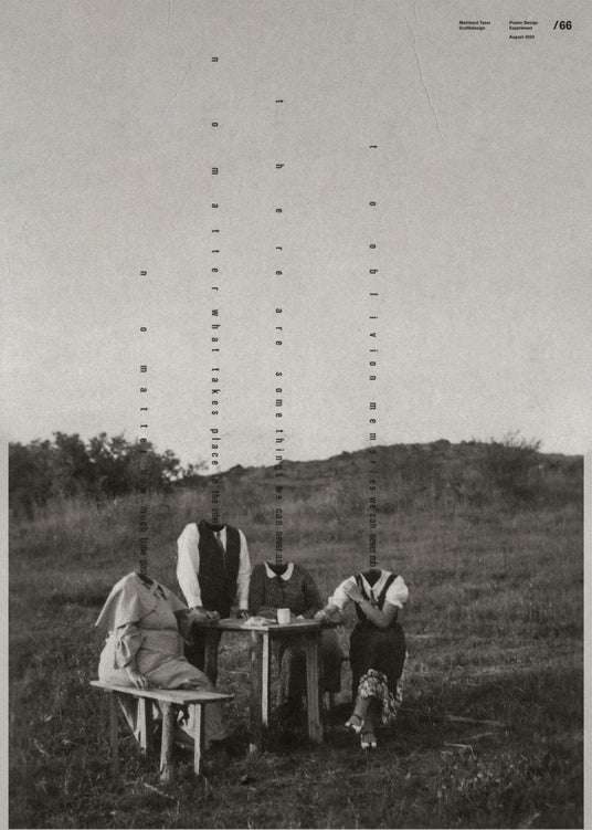 Words of wisdom written above a family portrayed without heads.