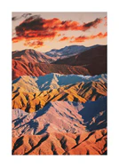 Mountain ranges in different colors creating natural lines in a barren landscape. 