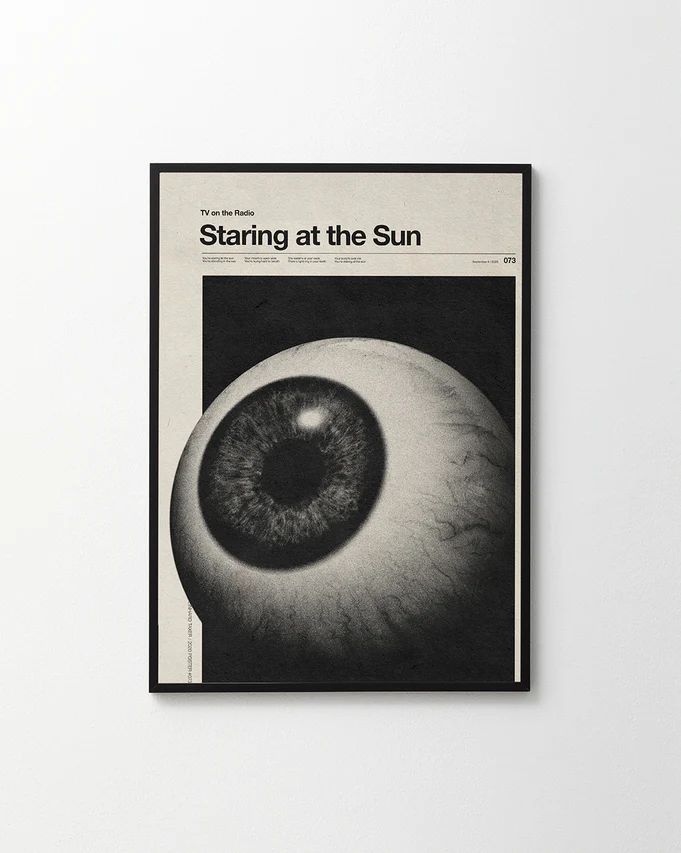 Huge eyeball staring into space headlined with the words staring at the sun.