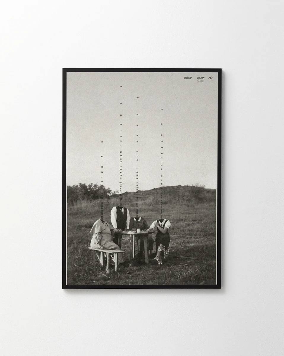 Words of wisdom written above a family portrayed without heads.