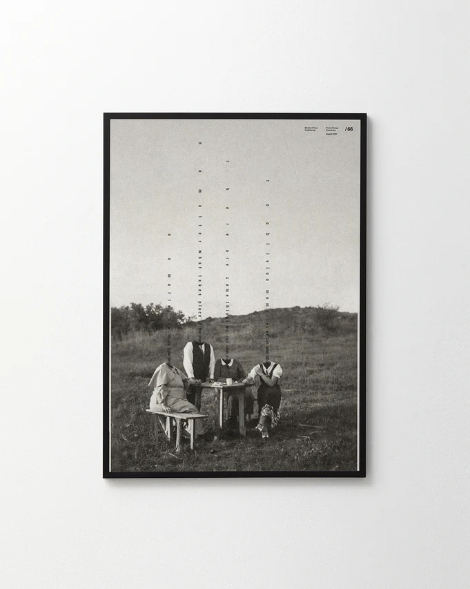 Words of wisdom written above a family portrayed without heads.