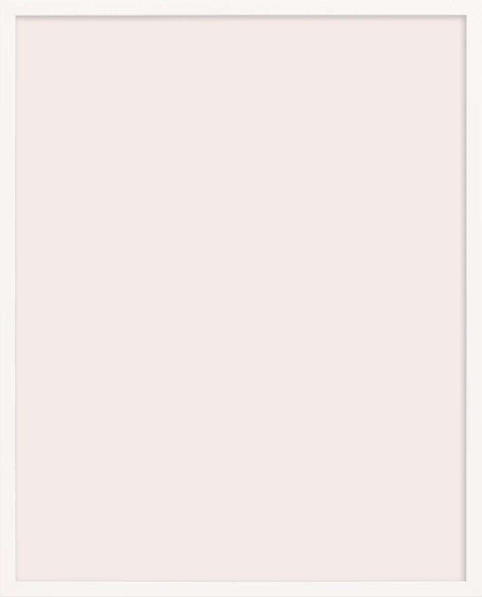 The Frame White is a light beige, empty rectangular frame with a white wooden border. Its blank interior resembles minimalist art or serves as a placeholder for black and white posters or artwork, protected by sleek acrylic glass.